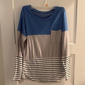 Blue and Gray Striped Long Sleeve Shirt